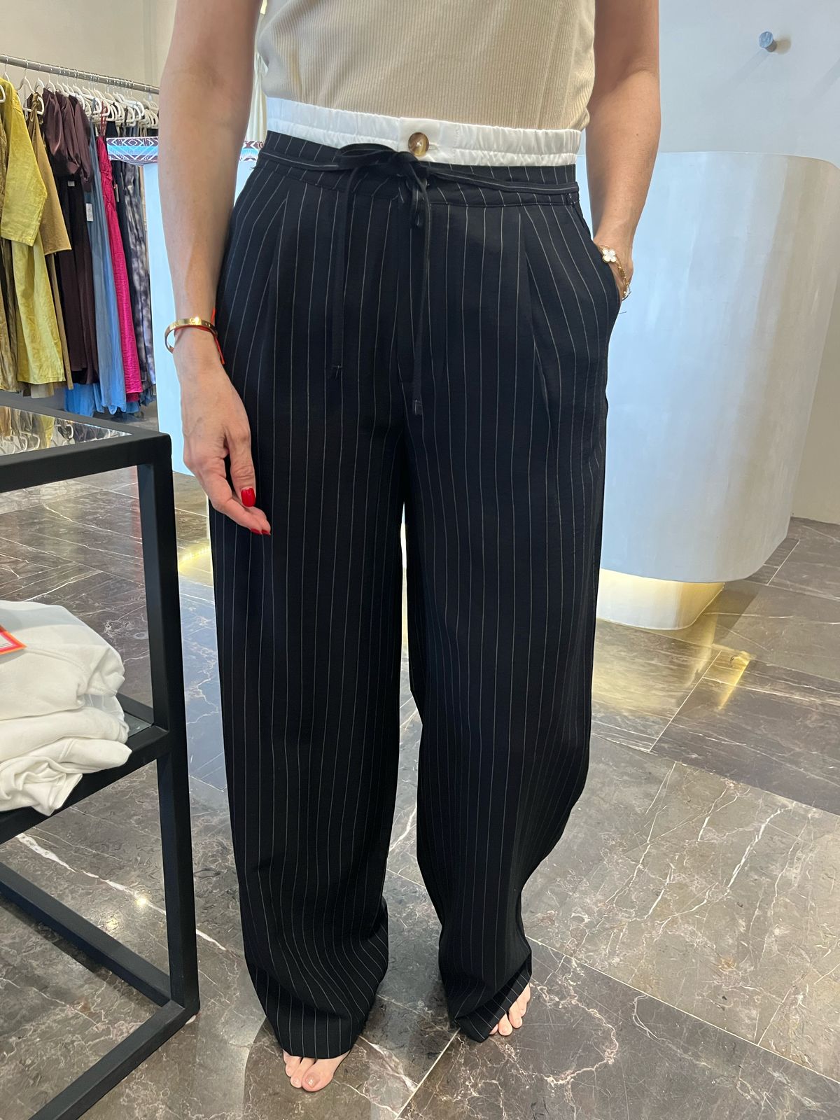 DOUBLE WAIST BAND STRIPE PANTS