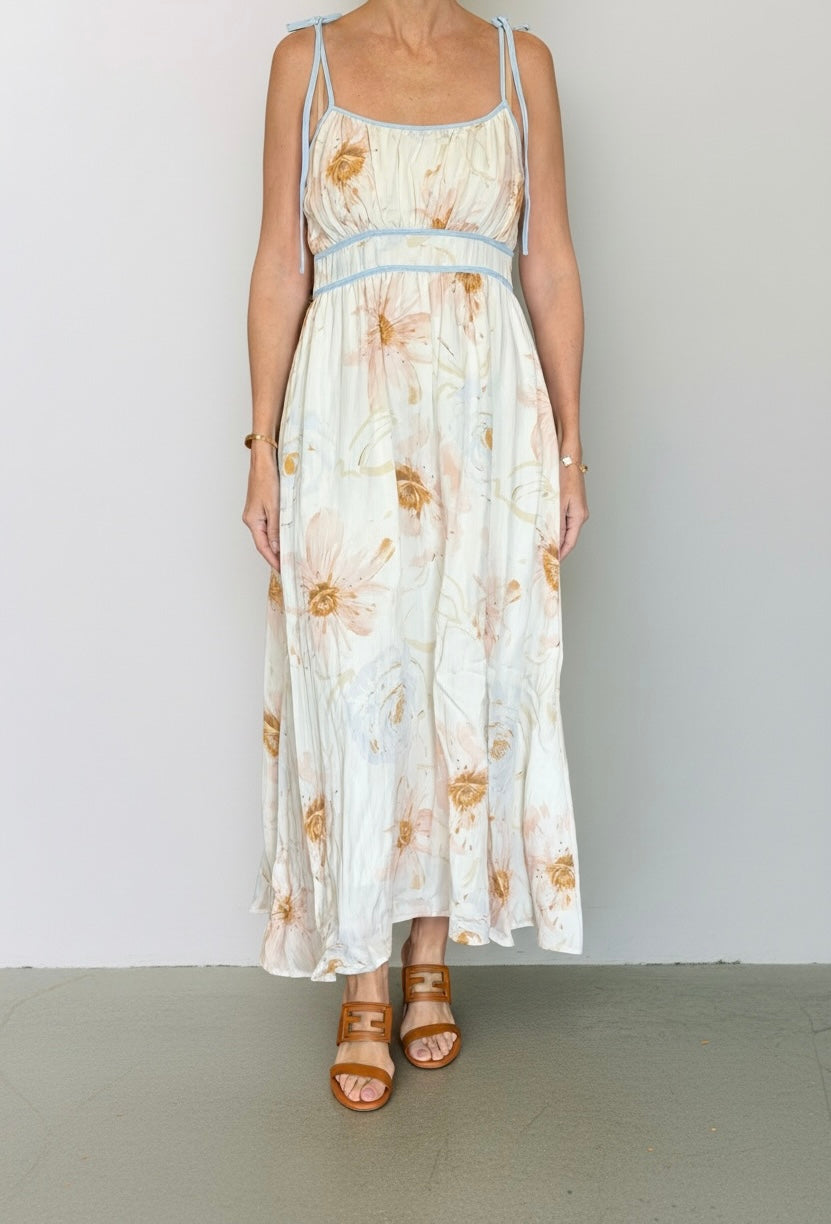 VESTIDO CREMA CON TIRANTES BABY BLUE
