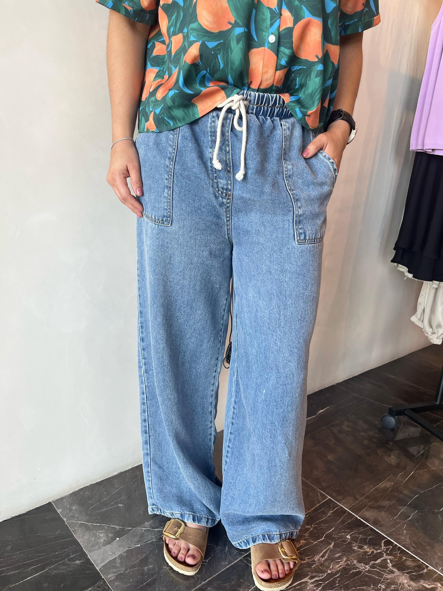 HIGH WAIST WIDE LEG WASHED PANTS