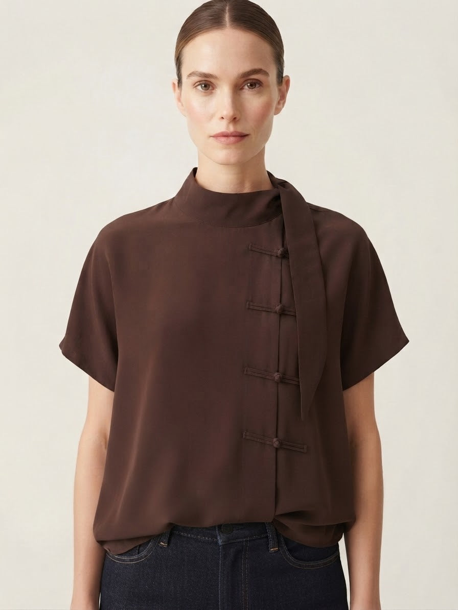 BLUSA CUELLO MANDARÍN BROWN