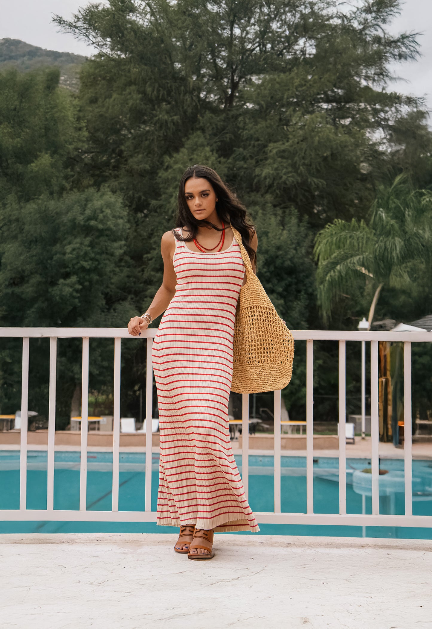 VESTIDO AL CUERPO RAYAS RED/IVORY