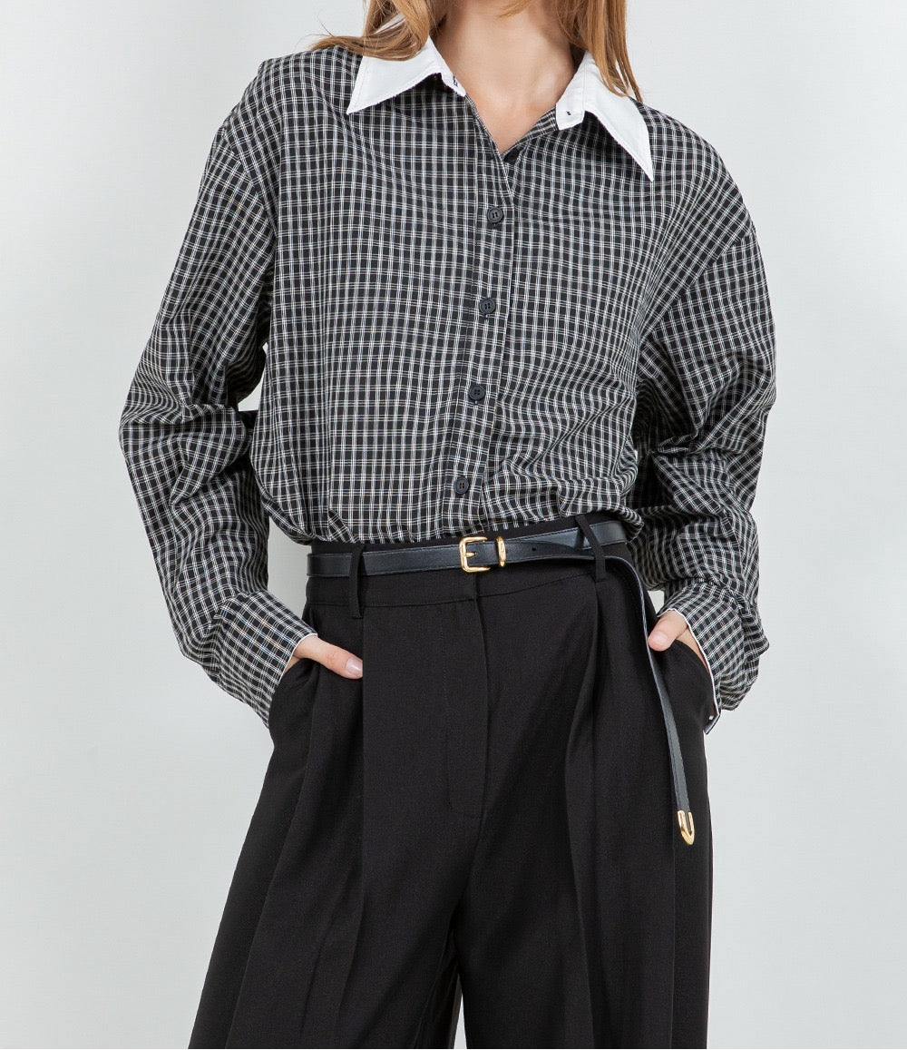 CAMISA BOTONES A CUADROS CON CUELLO LISO