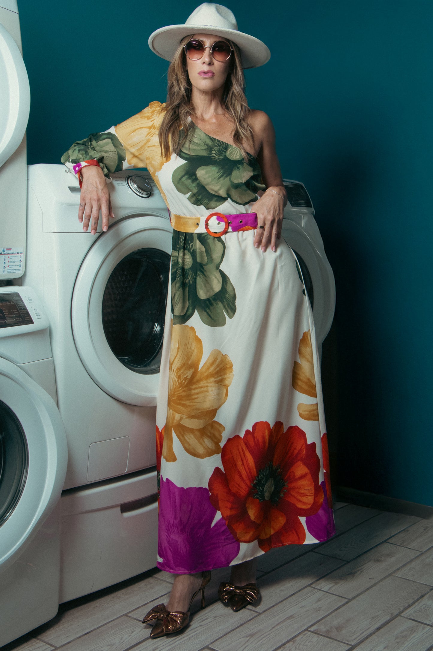 ONE SHOULDER MAXIDRESS FLOWER PRINT