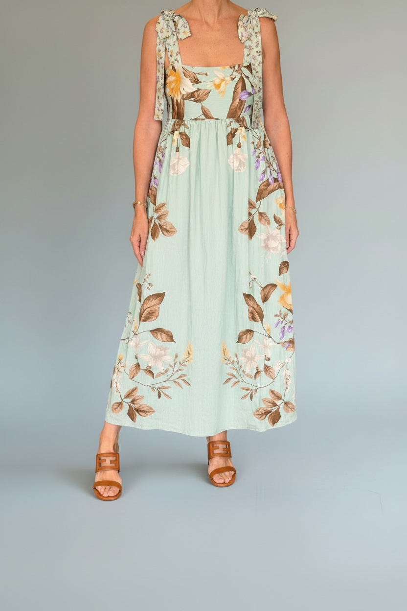 VESTIDO FLORAL TIRANTE GRUESO PRINT ALGODONES