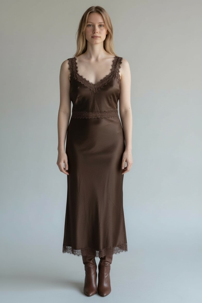 VESTIDO SEDA CON ENCAJE