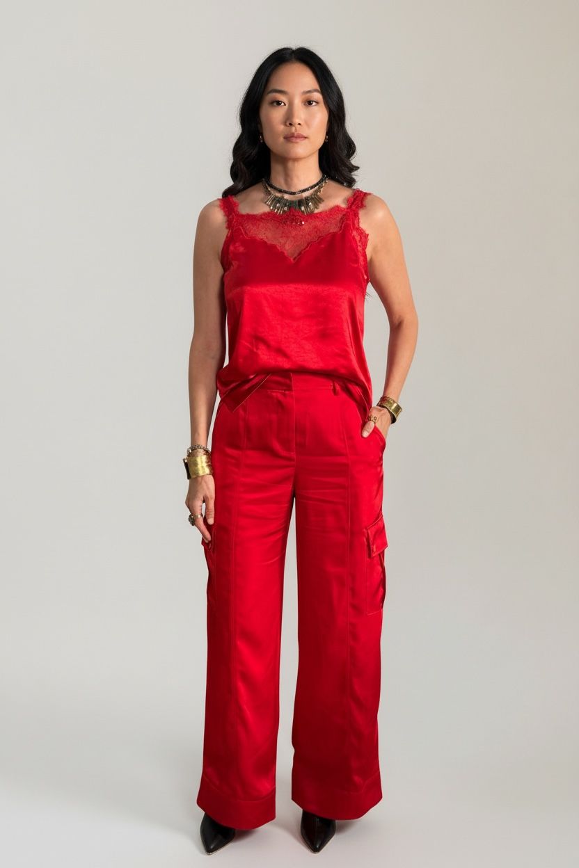 SET SATIN BLUSA TIRANTES Y CARGO PANTS