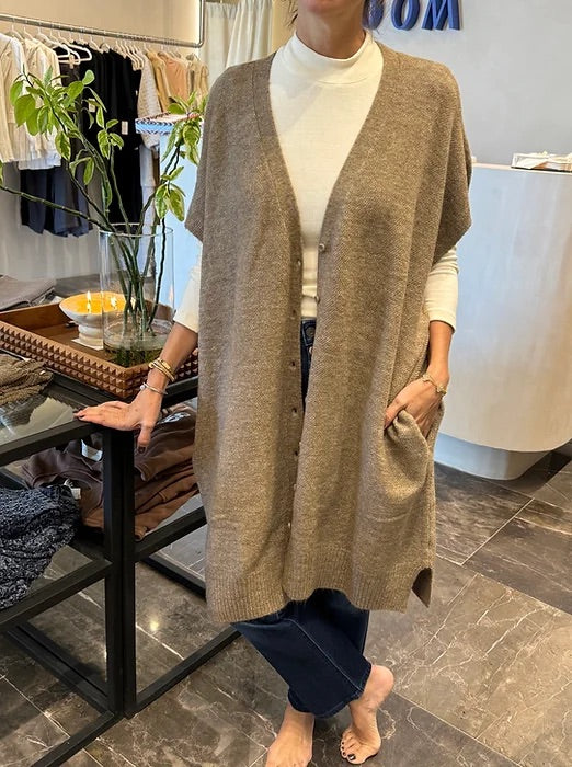 SWEATER LARGO MANGA CORTA CON BOTONES