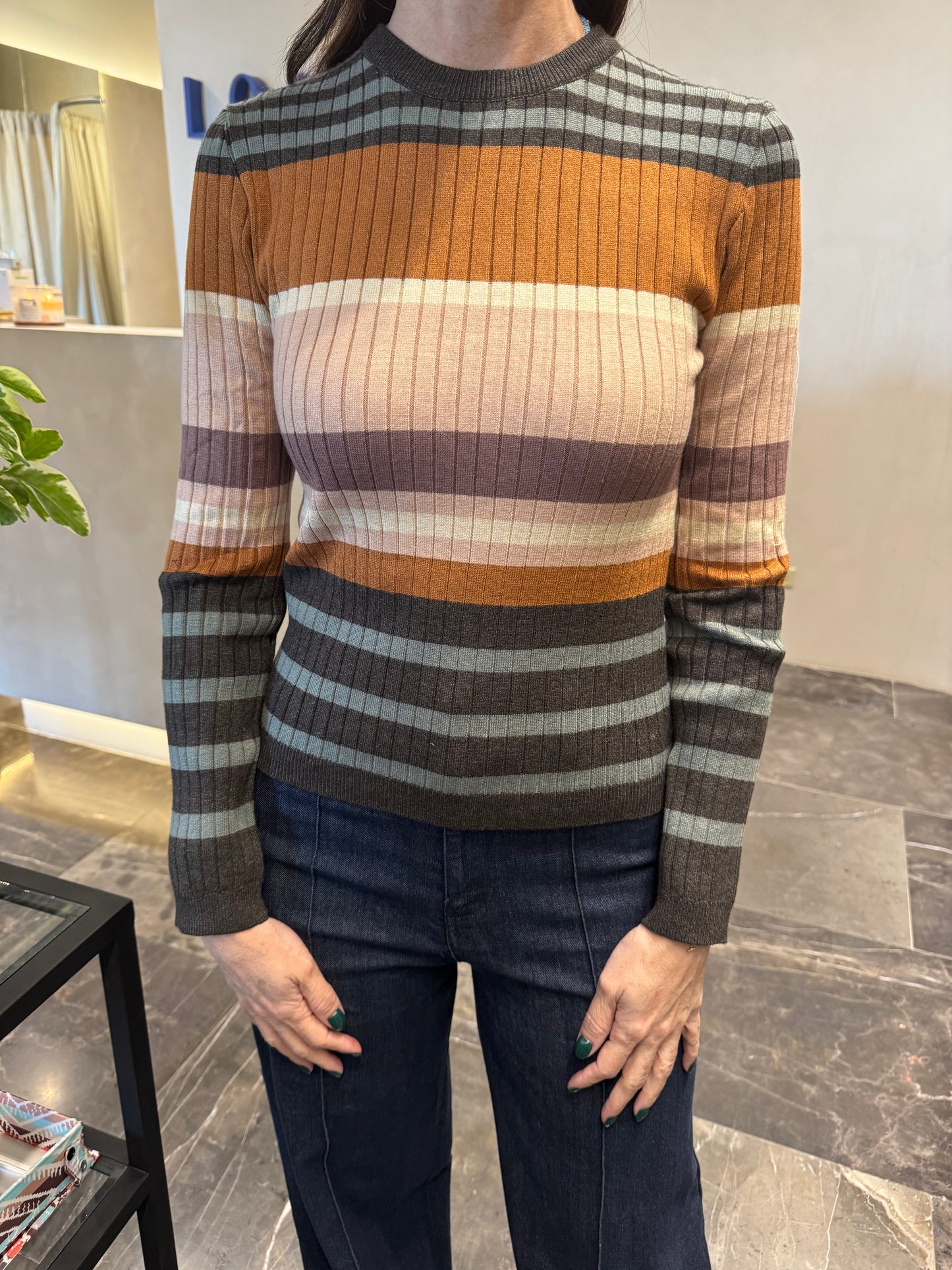 BLUSA A RAYAS CAMEL-GREEN