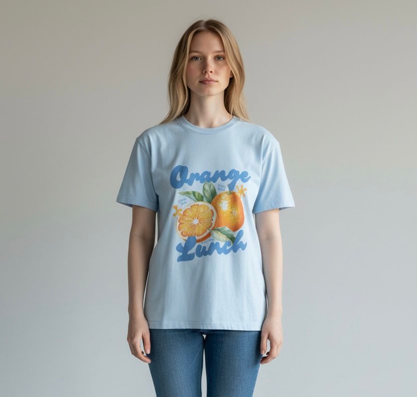TSHIRT ORANGE LUNCH BLUE