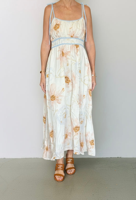 VESTIDO CREMA CON TIRANTES BABY BLUE