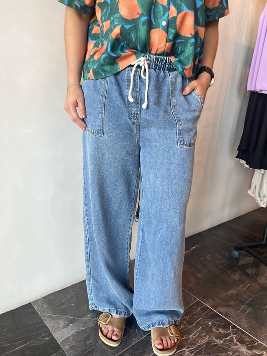 HIGH WAIST WIDE LEG WASHED PANTS