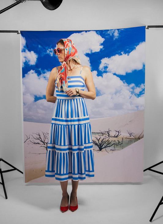 VESTIDO ALGODÓN RAYAS BLANCAS CON AZUL