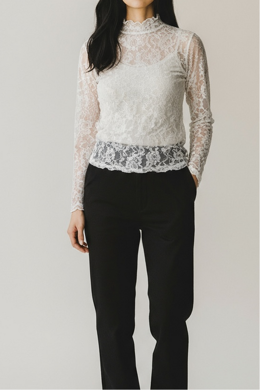 BLUSA DE ENCAJE FLORES BLANCA