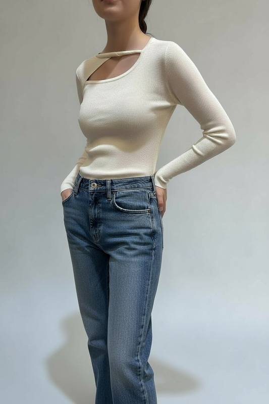 SWEATER ASIMÉTRICO DE PUNTO CREAM