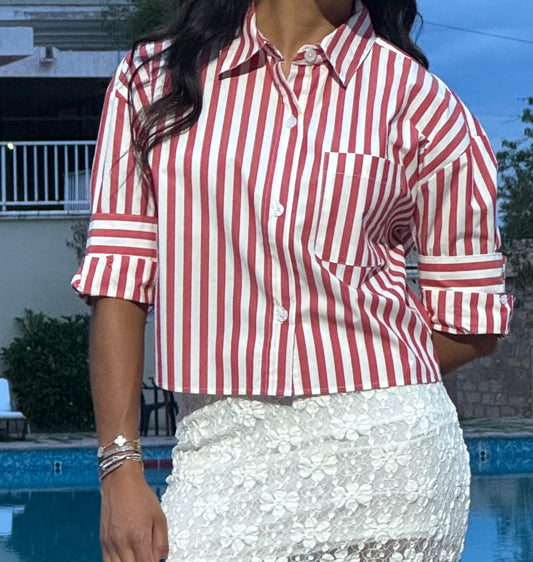 CAMISA CROP A RAYAS CON BOTONES
