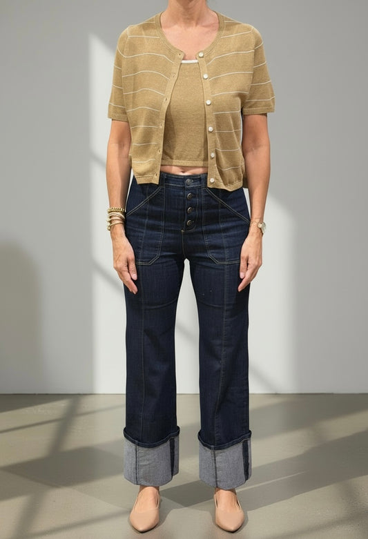 TOP CON CARDIGAN MANGA CORTA OATMEAL