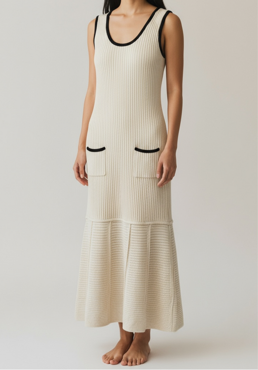 VESTIDO PUNTO CON ORILLA EN NEGRO