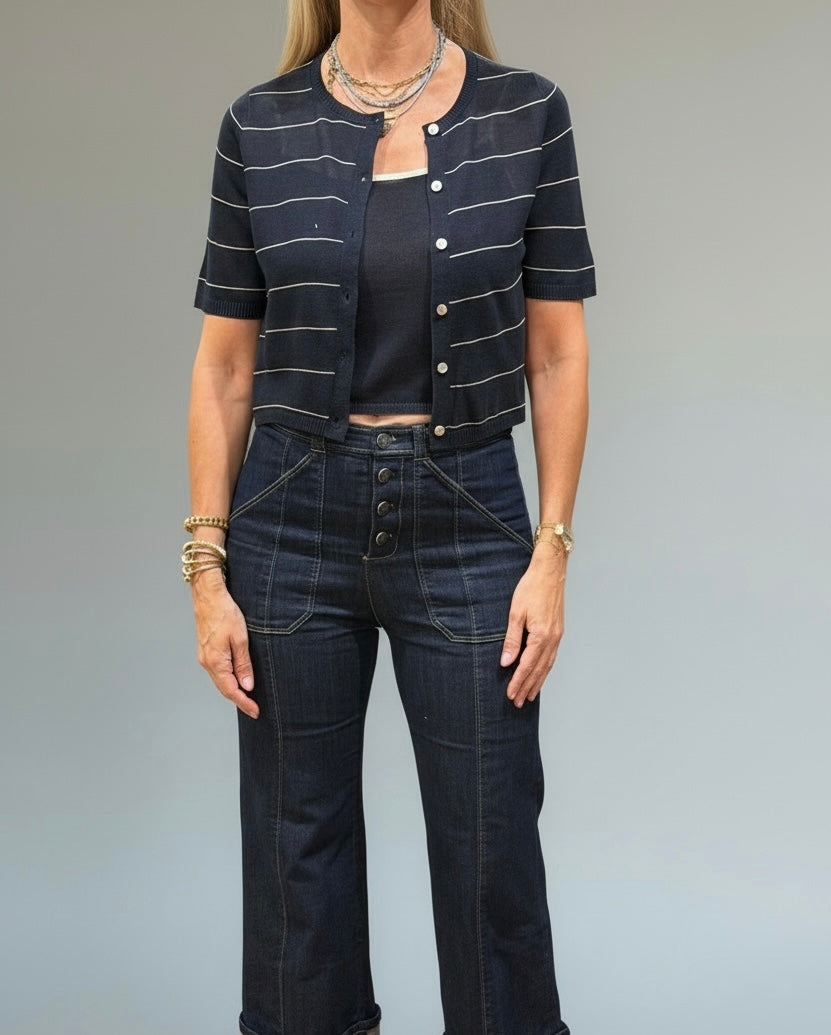 TOP CON CARDIGAN MANGA CORTA NAVY