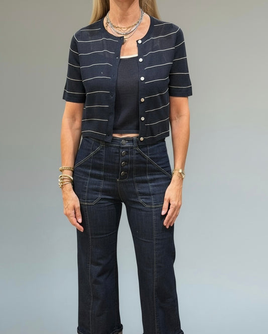TOP CON CARDIGAN MANGA CORTA NAVY