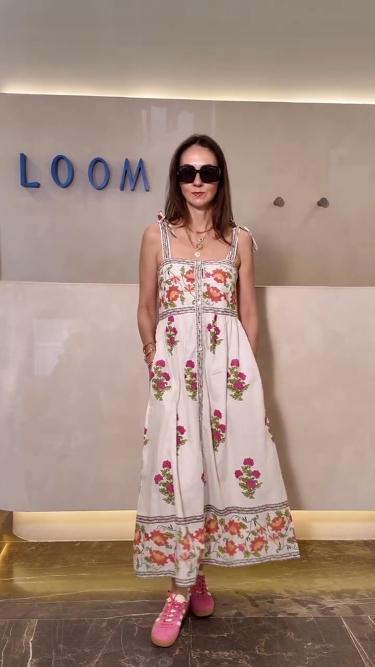 VESTIDO ALGODÓN CON FLORES TONOS ROSAS
