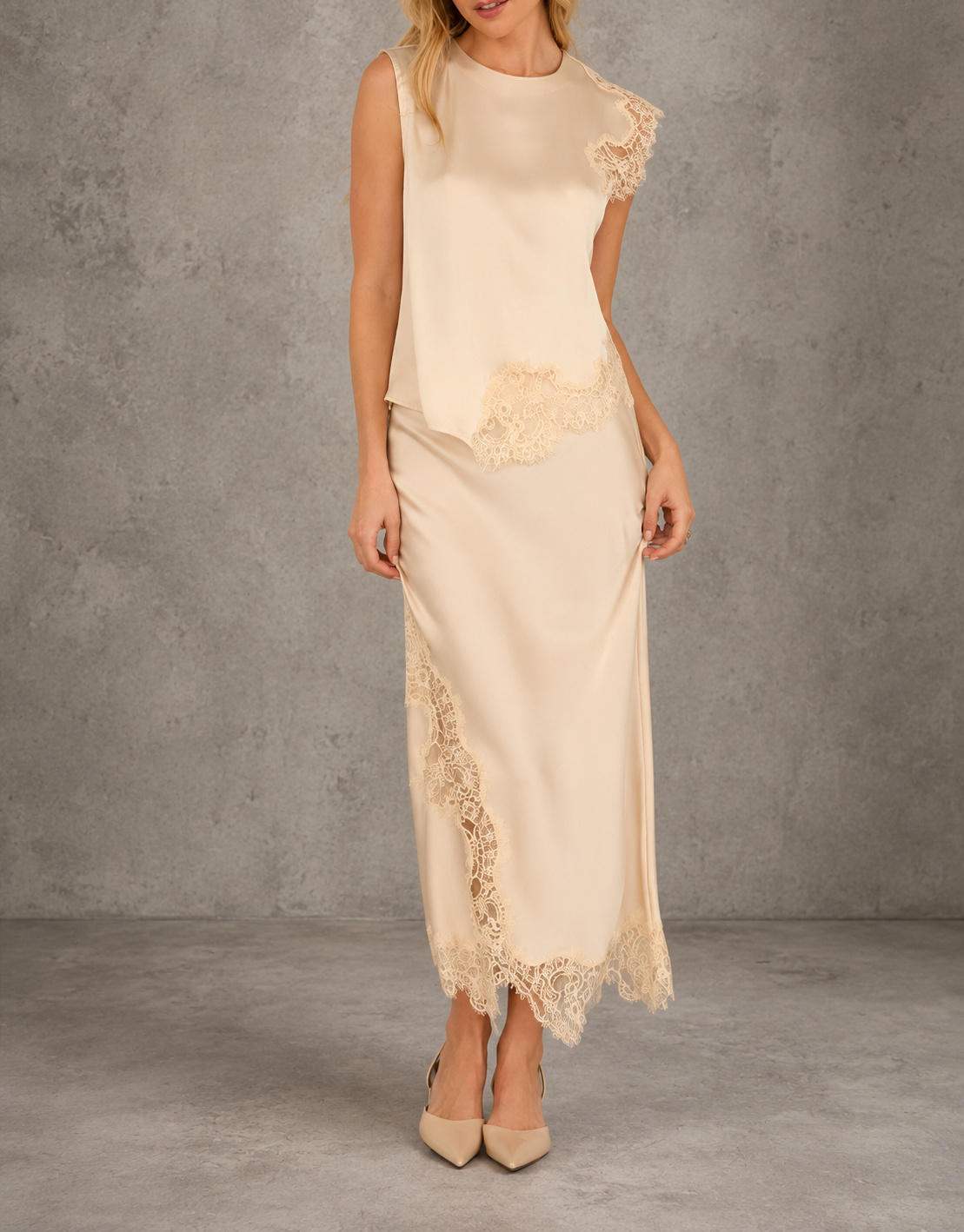 SET SEDA CON ENCAJE IVORY