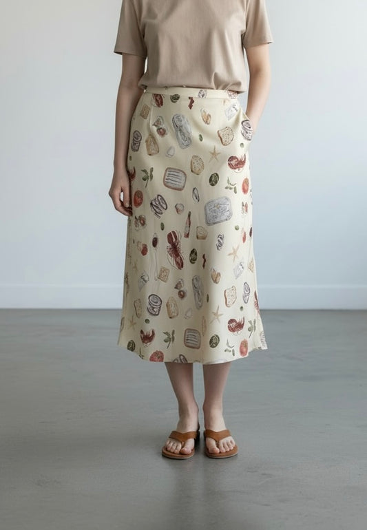 FALDA SEDA PRINT LANGOSTAS KHAKI