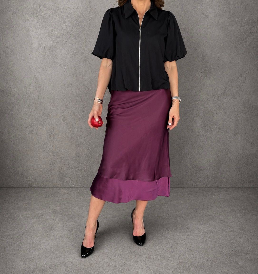 LAYERED GEORGETTE MIDI SKIRT