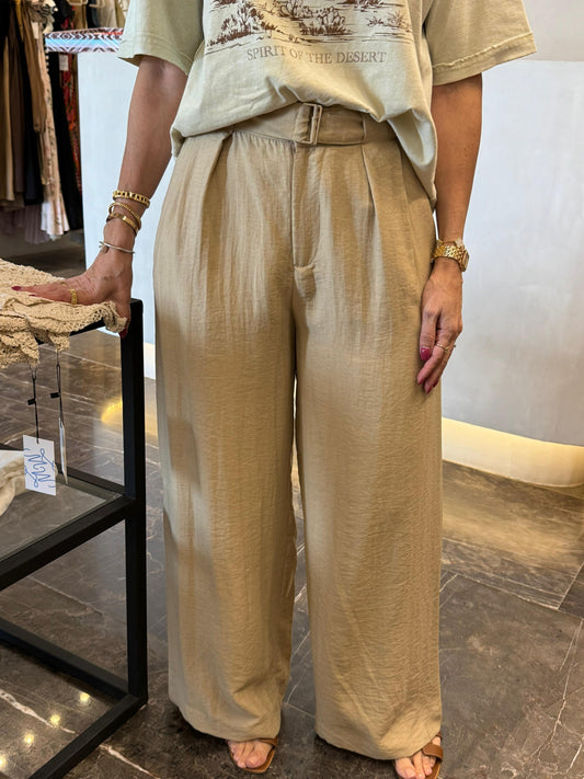 PANTALÓN NATURAL WIDE LEG CON CINTURÓN