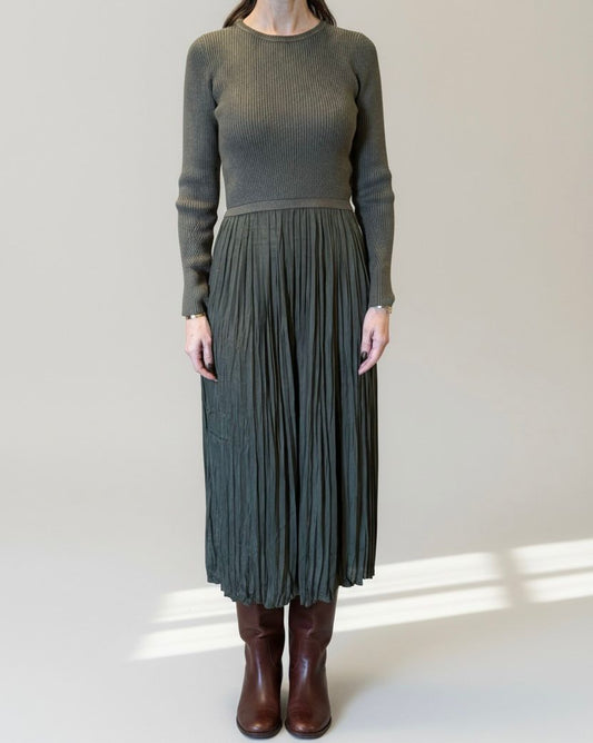 VESTIDO CON TOP DE PUNTO Y FALDA SEDA