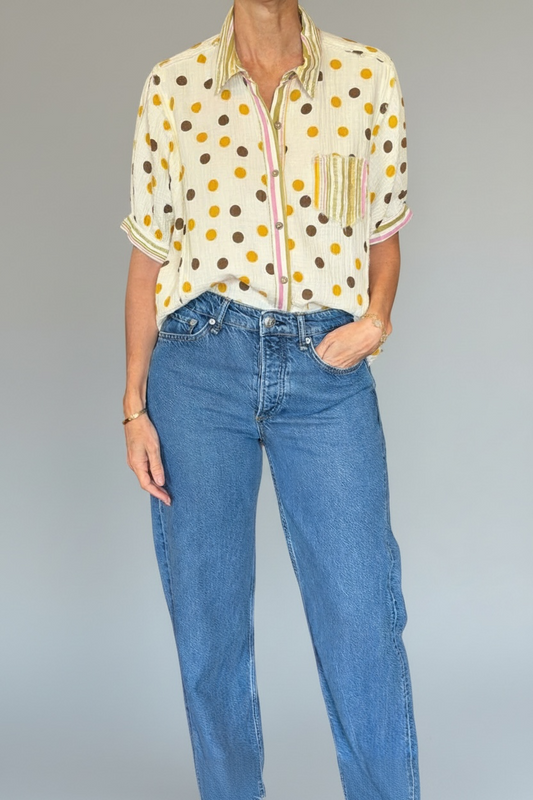 BLUSA POLKA MOSTAZA
