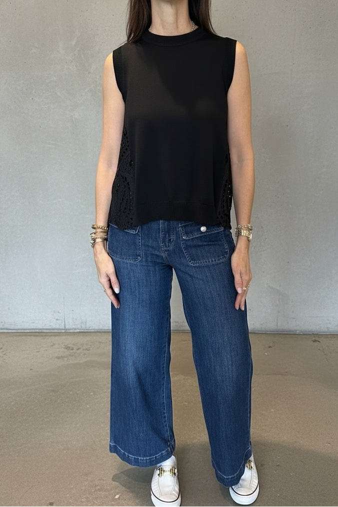 BLUSA PUNTO CON TIRA BORDADA POR LA ESPALDA BLACK