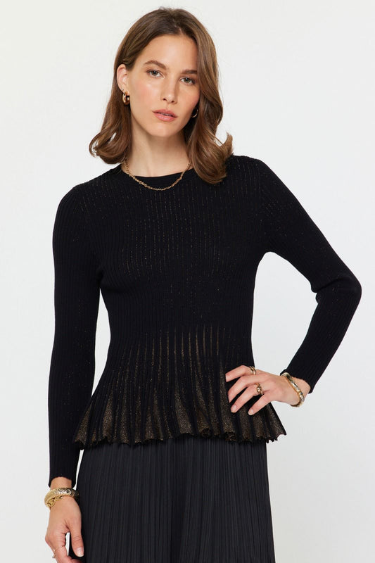 BLUSA PUNTO PLISADO CON DETALLE DORADO BLACK GOLD