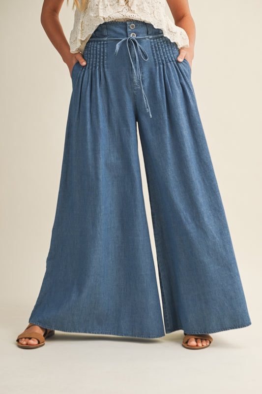 PANTALÓN WIDE LEG CON MINI PINZAS