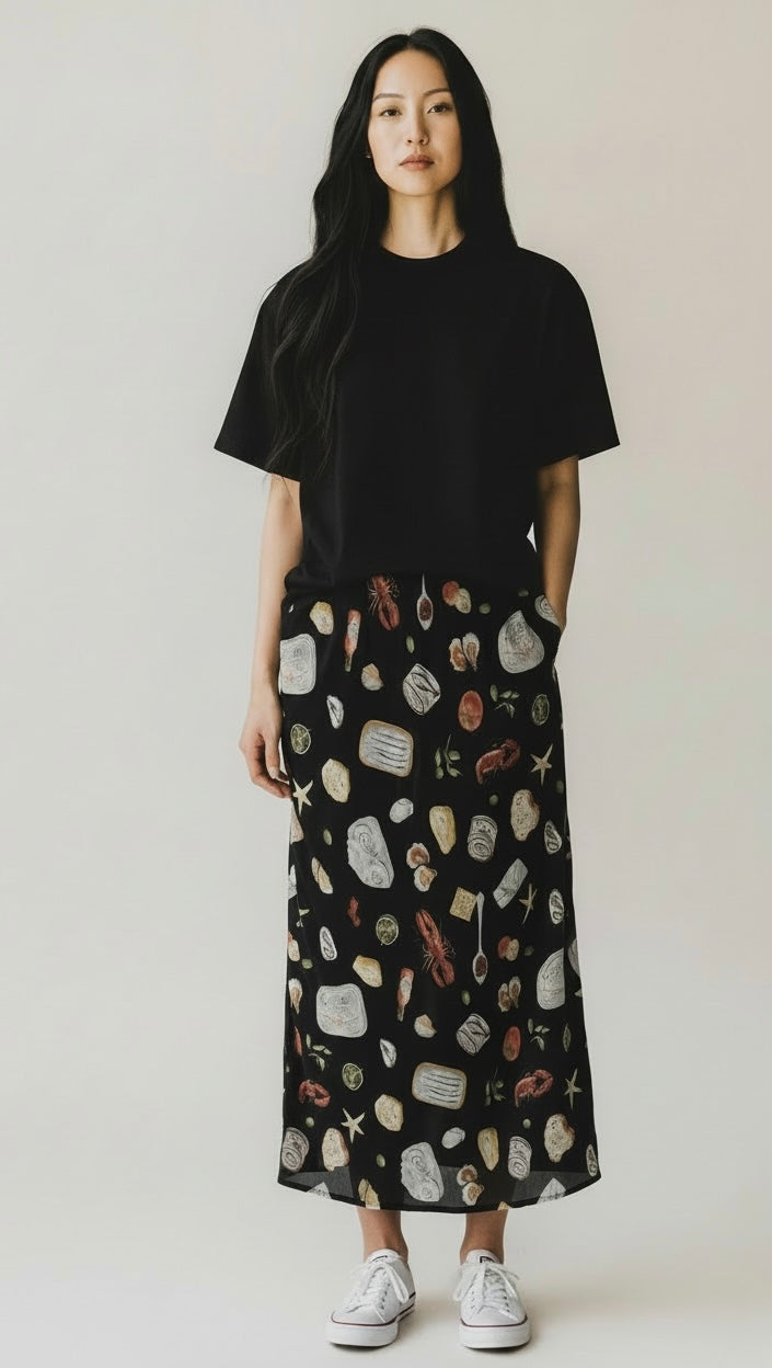 FALDA SEDA PRINT LANGOSTAS BLACK