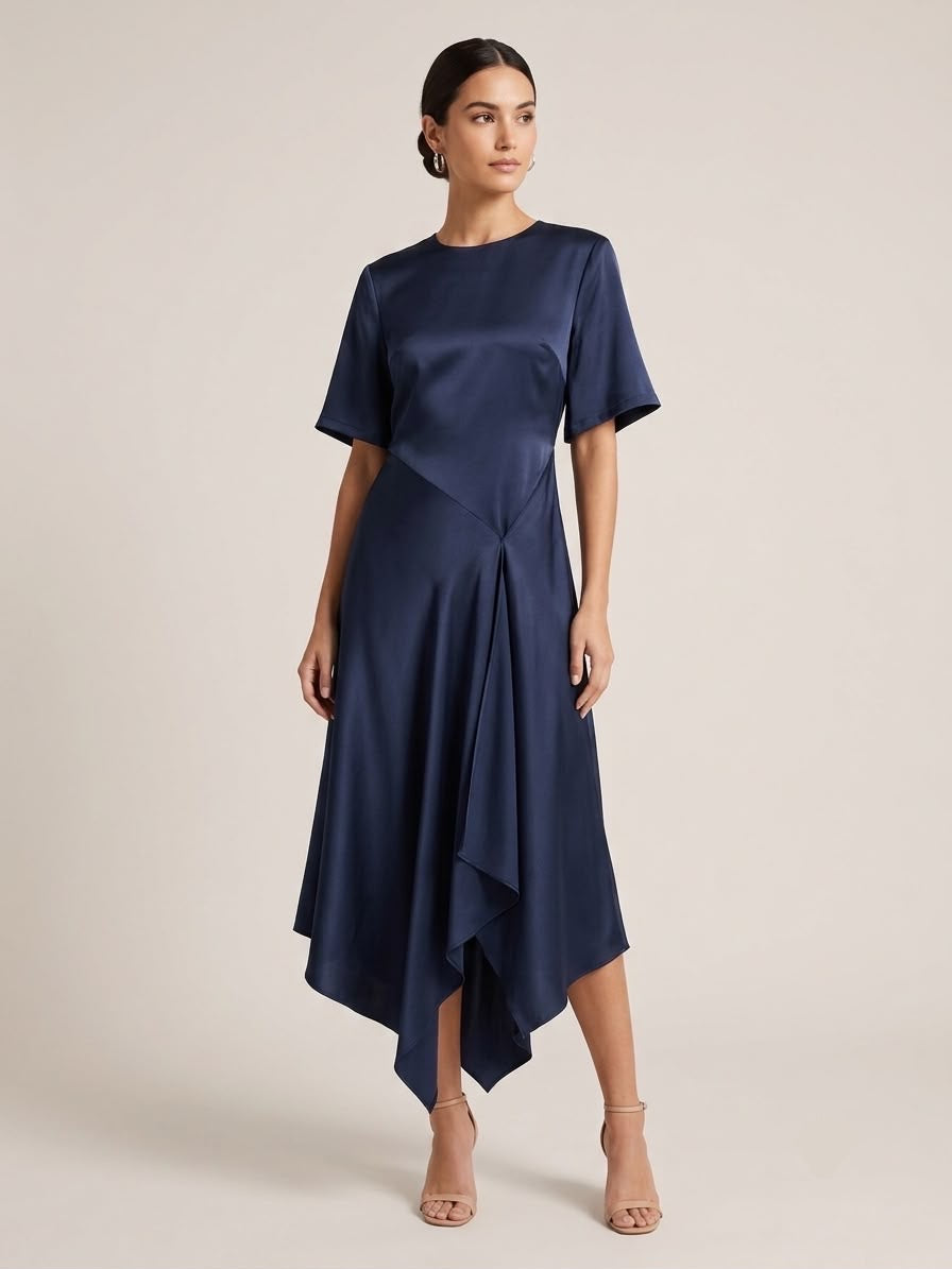 ASYMMETRICAL SATIN MIDI DRESS