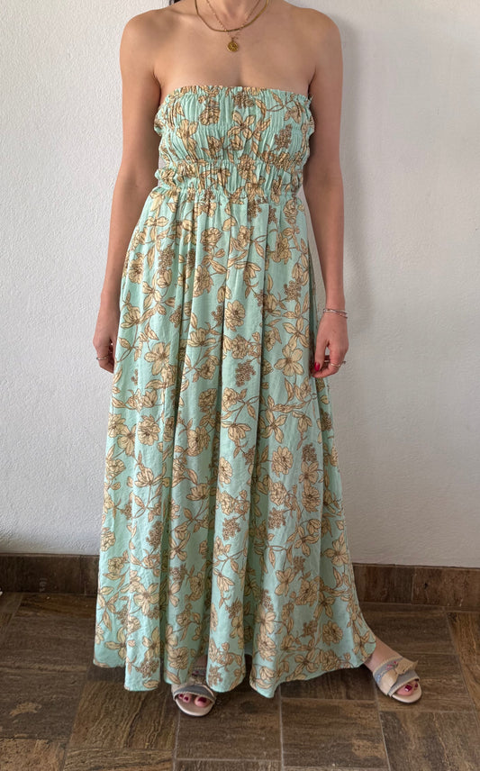 VESTIDO STRAPLESS MINT/FLORAL