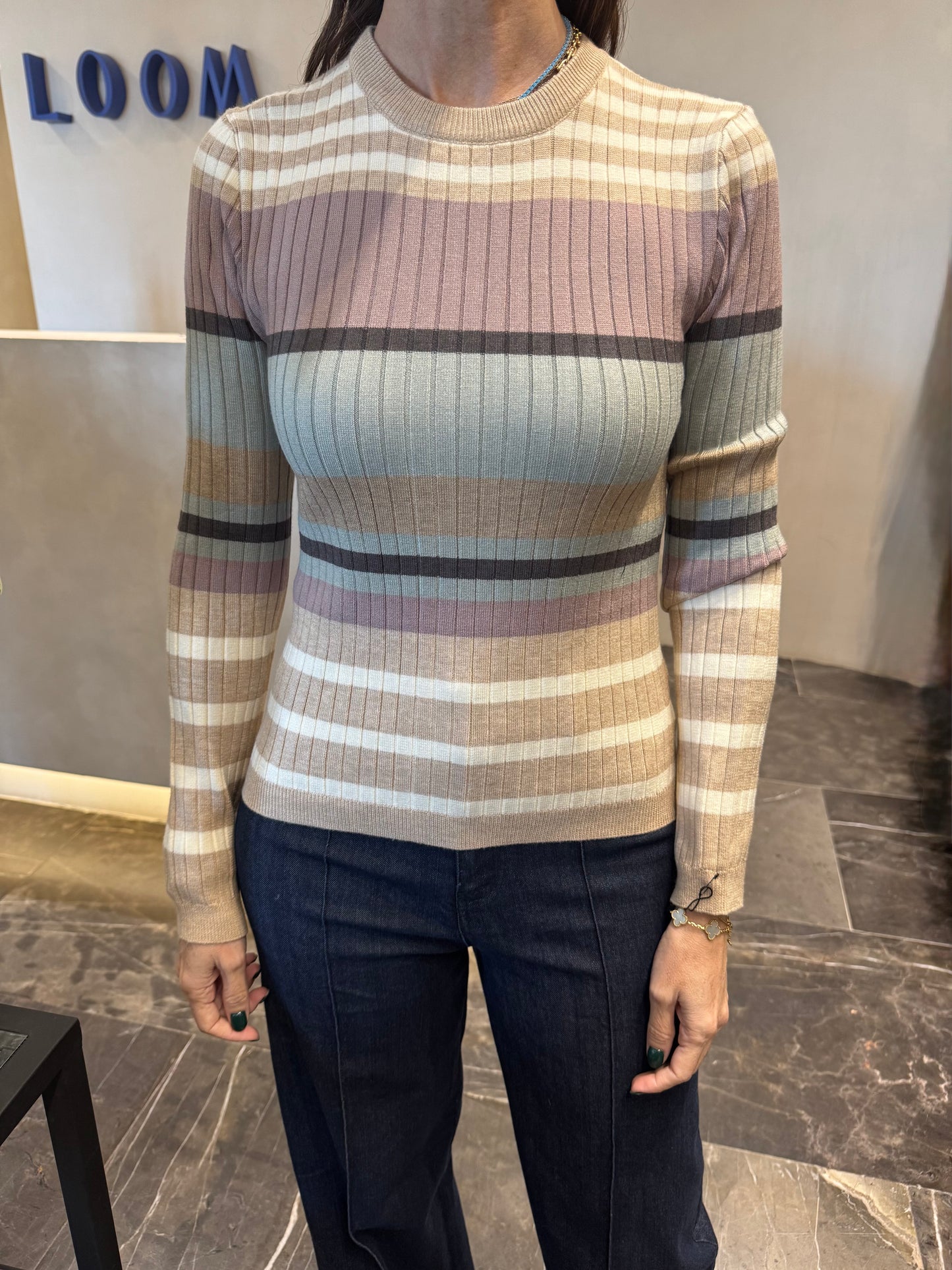 BLUSA A RAYAS IVORY-LATTE