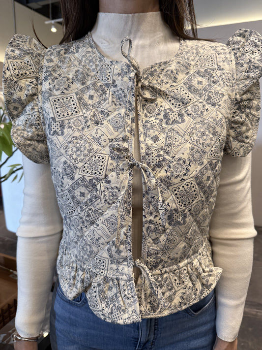 CHALECO PRINT AZUL CON AMARRE FRONTAL