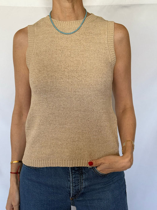 BLUSA TEJIDA SIN MANGA CREAM
