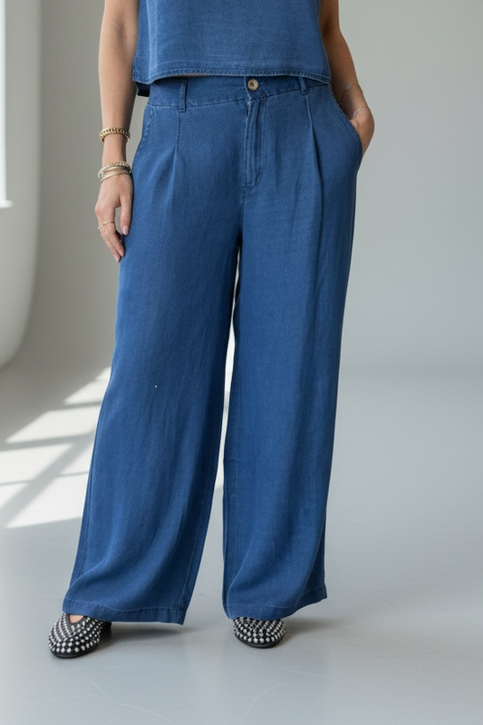 PANTALÓN WIDE LEG DENIM DELGADITA