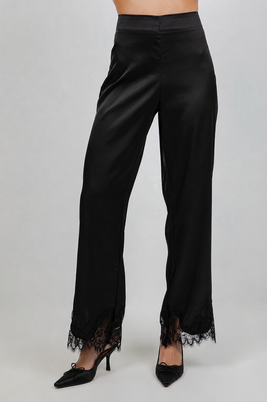 PANTALÓN SATIN CON DOBLADILLO DE ENCAJE
