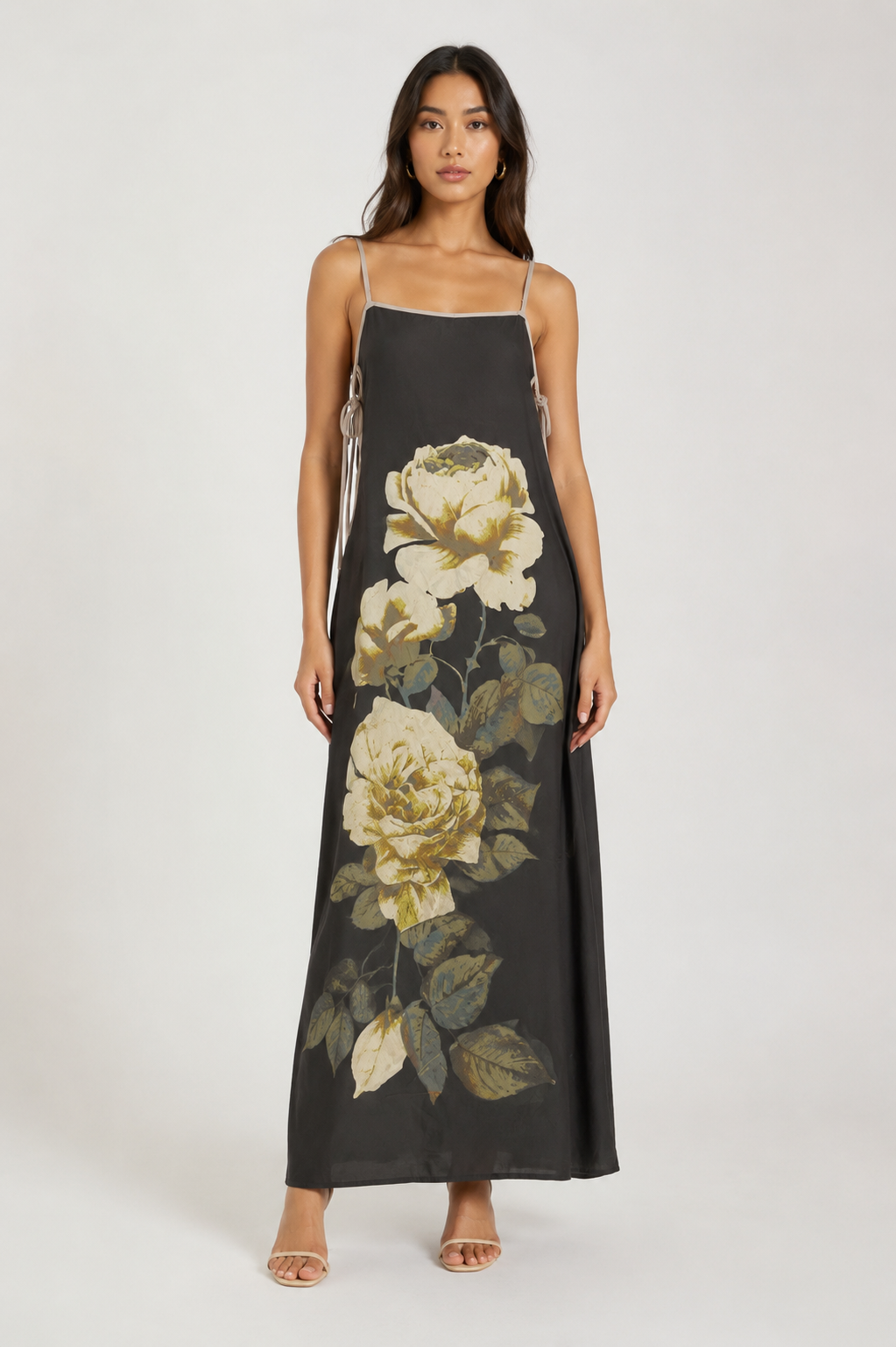 BIG FLORAL PRINT SLIDE MAXI DRESS